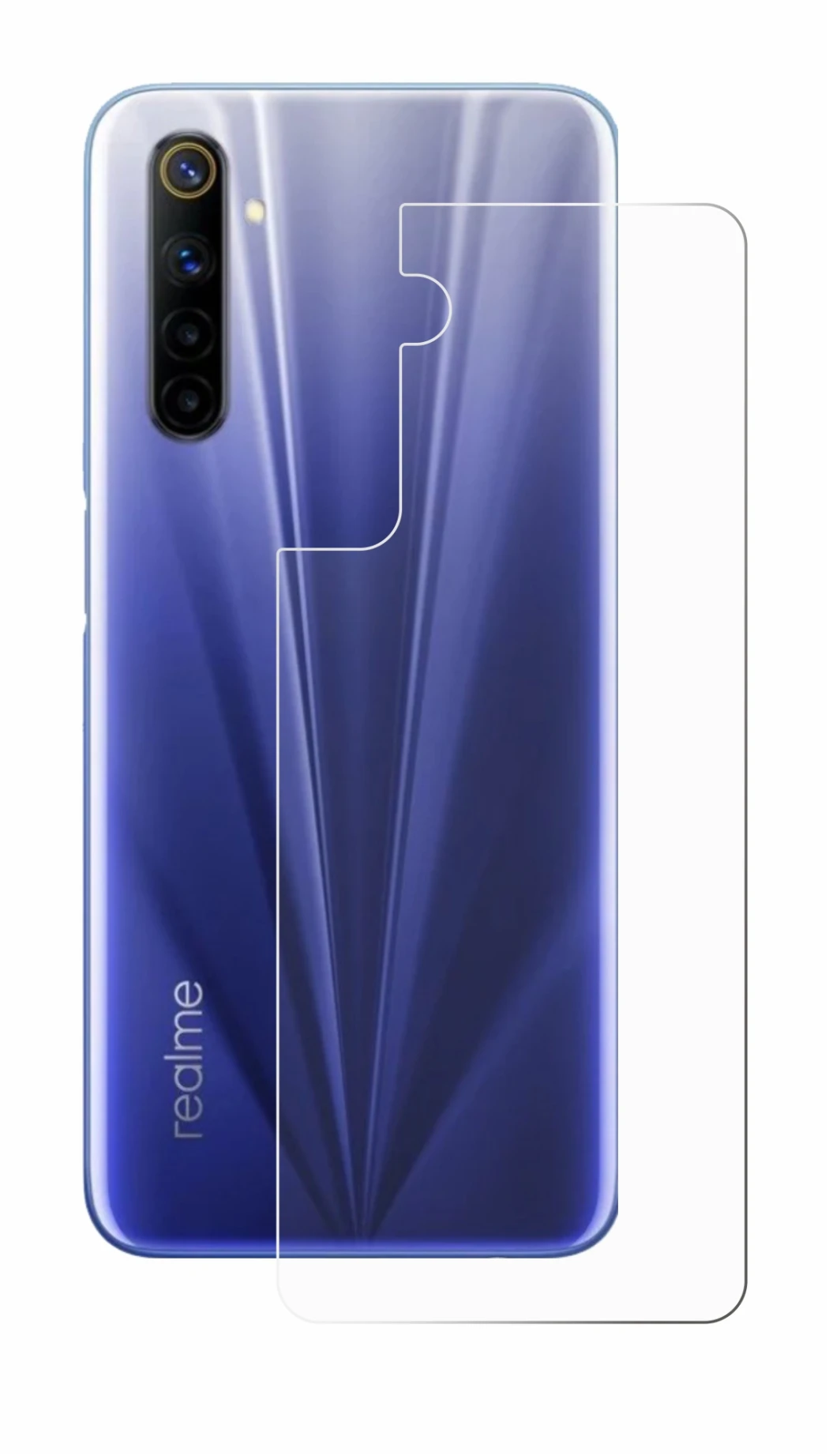 Immagine del dispositivo realme 6 (Posteriore) con un'ampia varietà di protezioni per lo schermo.