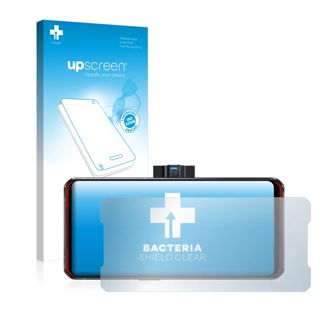 Parte frontale di una confezione del prodotto con il logo del marchio upscreen. Accanto è raffigurato il dispositivo Lenovo Le