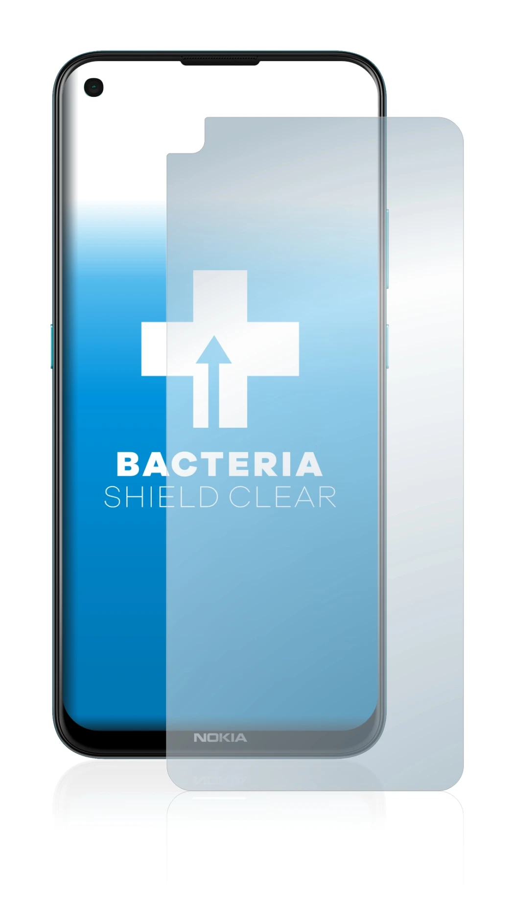 Immagine del dispositivo Nokia 5.4 con un'ampia varietà di protezioni per lo schermo.