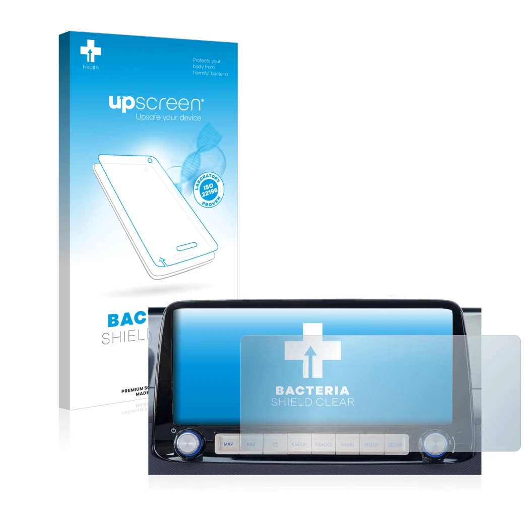 Parte frontale di una confezione del prodotto con il logo del marchio upscreen. Accanto è raffigurato il dispositivo Hyundai K