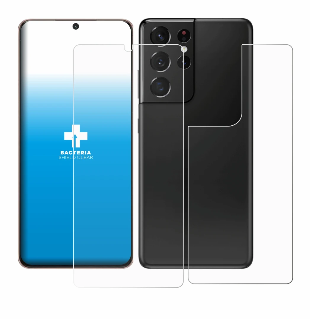 Immagine del dispositivo Samsung Galaxy S21 Ultra 5G (Fronte+Retro) con un'ampia varietà di protezioni per lo schermo.