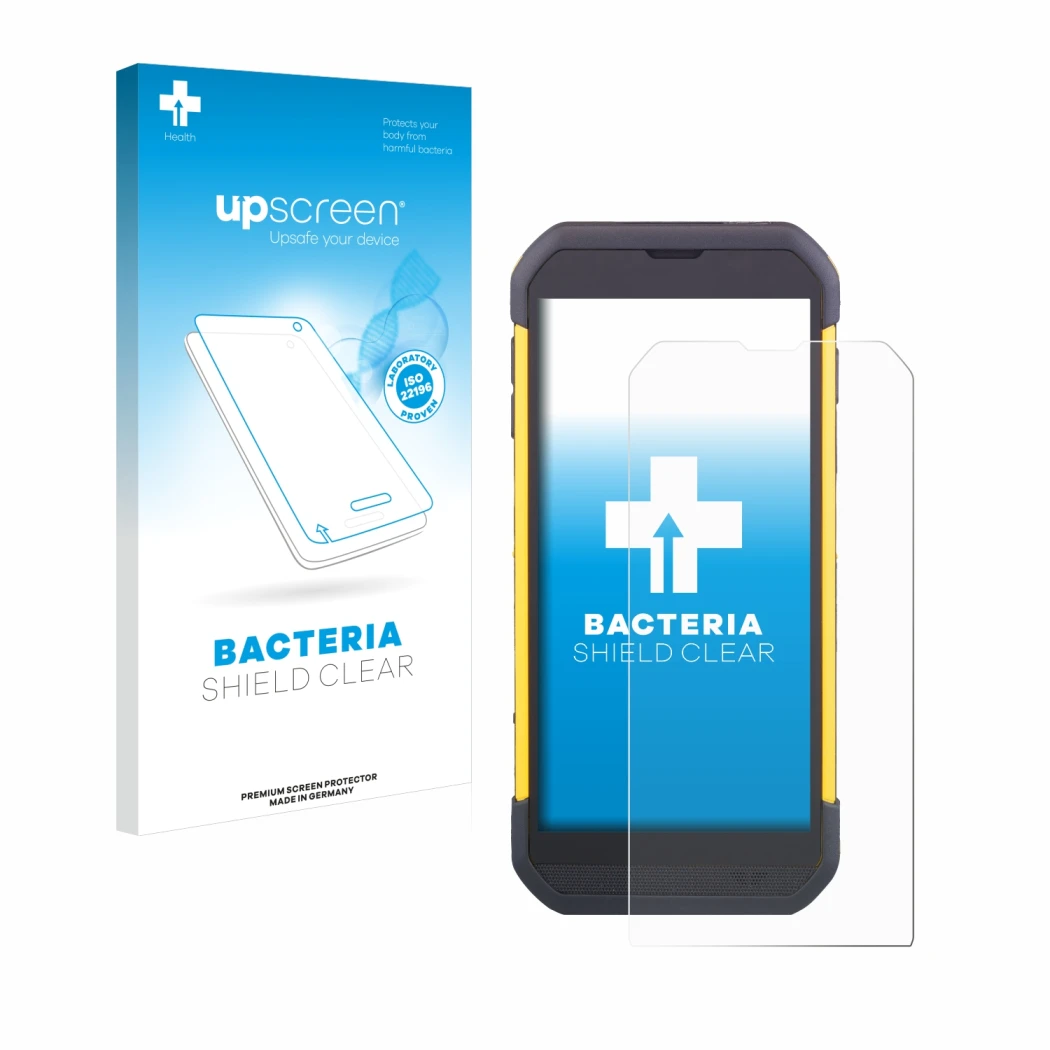 Parte frontale di una confezione del prodotto con il logo del marchio upscreen. Accanto è raffigurato il dispositivo Cipherlab