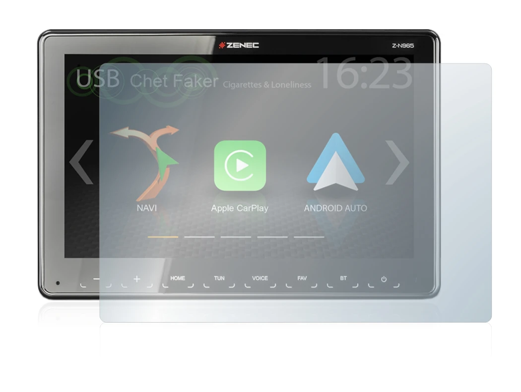 Immagine del dispositivo Zenec Z-N965 con un'ampia varietà di protezioni per lo schermo.