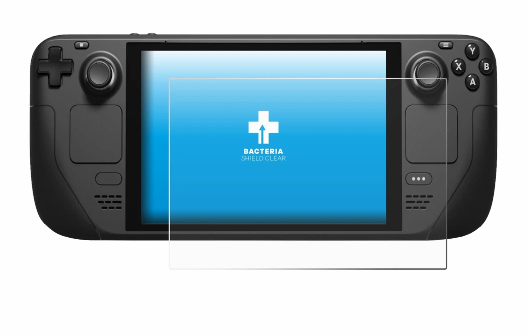 Immagine del dispositivo Valve Steam Deck con un'ampia varietà di protezioni per lo schermo.