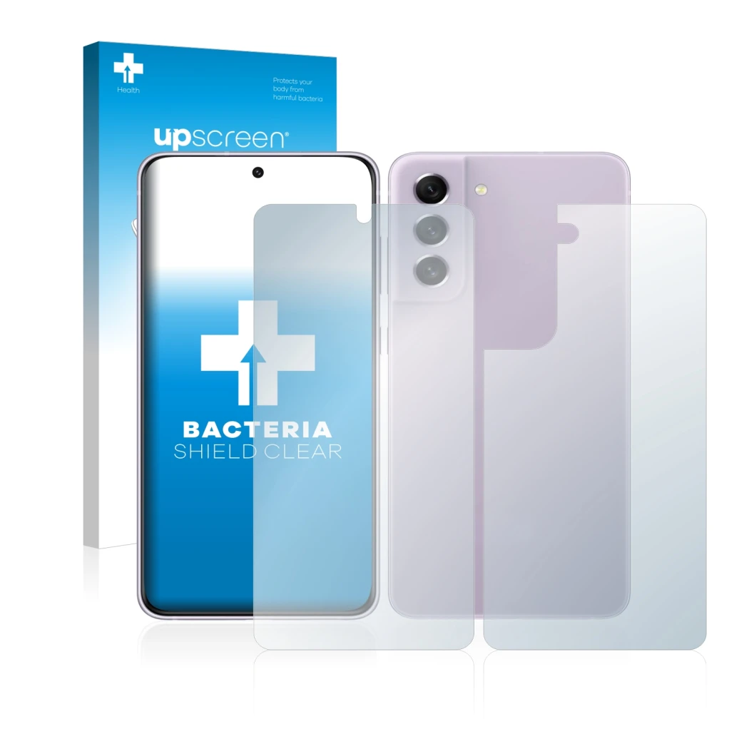 Parte frontale di una confezione del prodotto con il logo del marchio upscreen. Accanto è raffigurato il dispositivo Samsung G