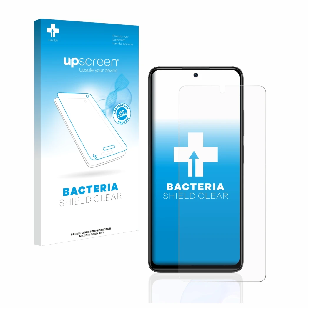 Parte frontale di una confezione del prodotto con il logo del marchio upscreen. Accanto è raffigurato il dispositivo Xiaomi Re