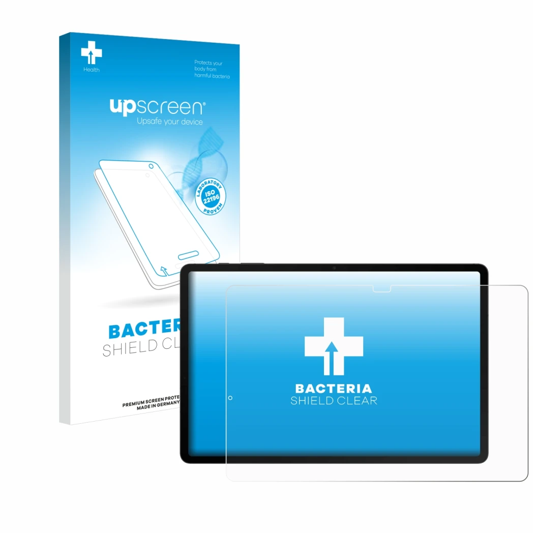 Parte frontale di una confezione del prodotto con il logo del marchio upscreen. Accanto è raffigurato il dispositivo Samsung G