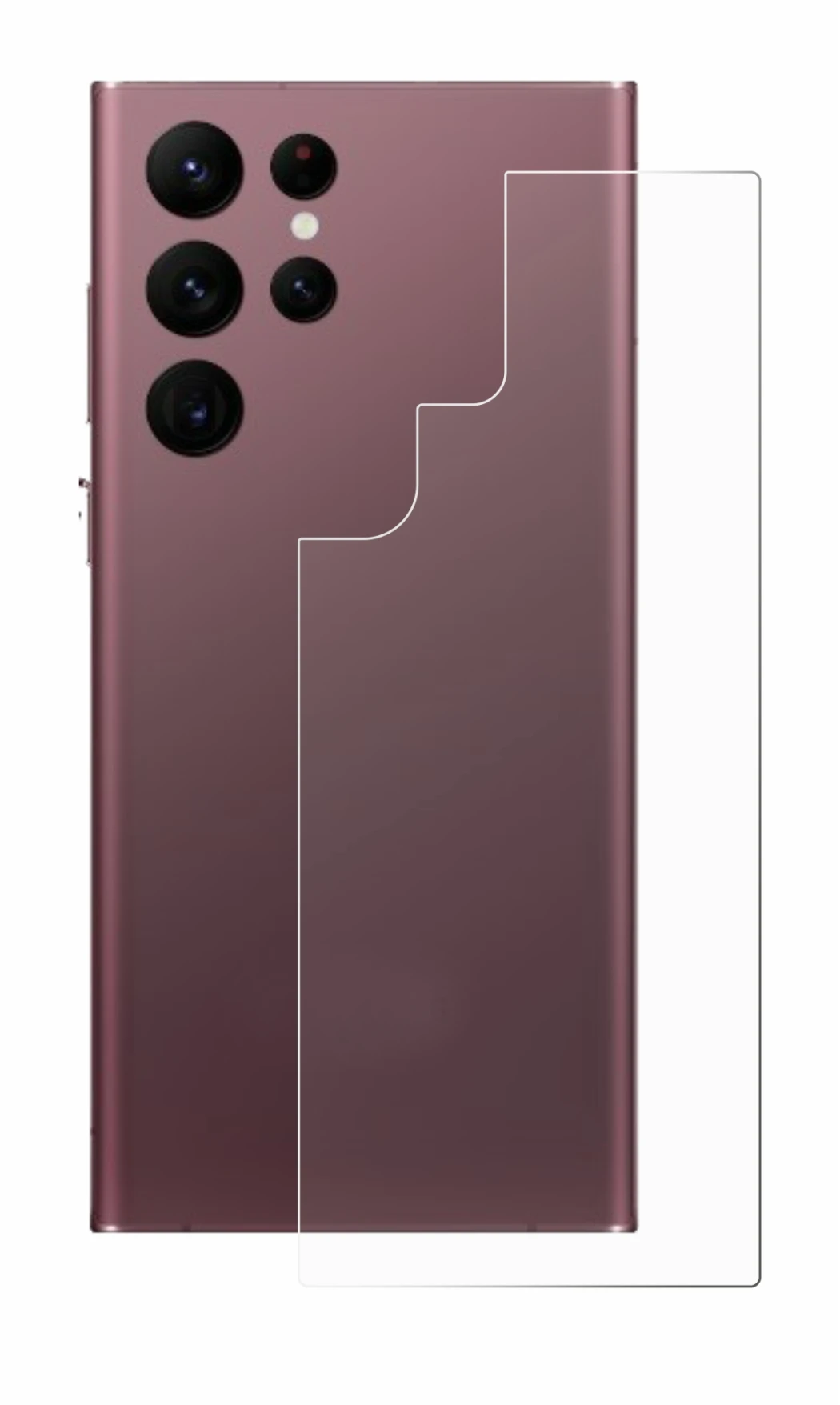 Immagine del dispositivo Samsung Galaxy S22 Ultra 5G (Posteriore) con un'ampia varietà di protezioni per lo schermo.