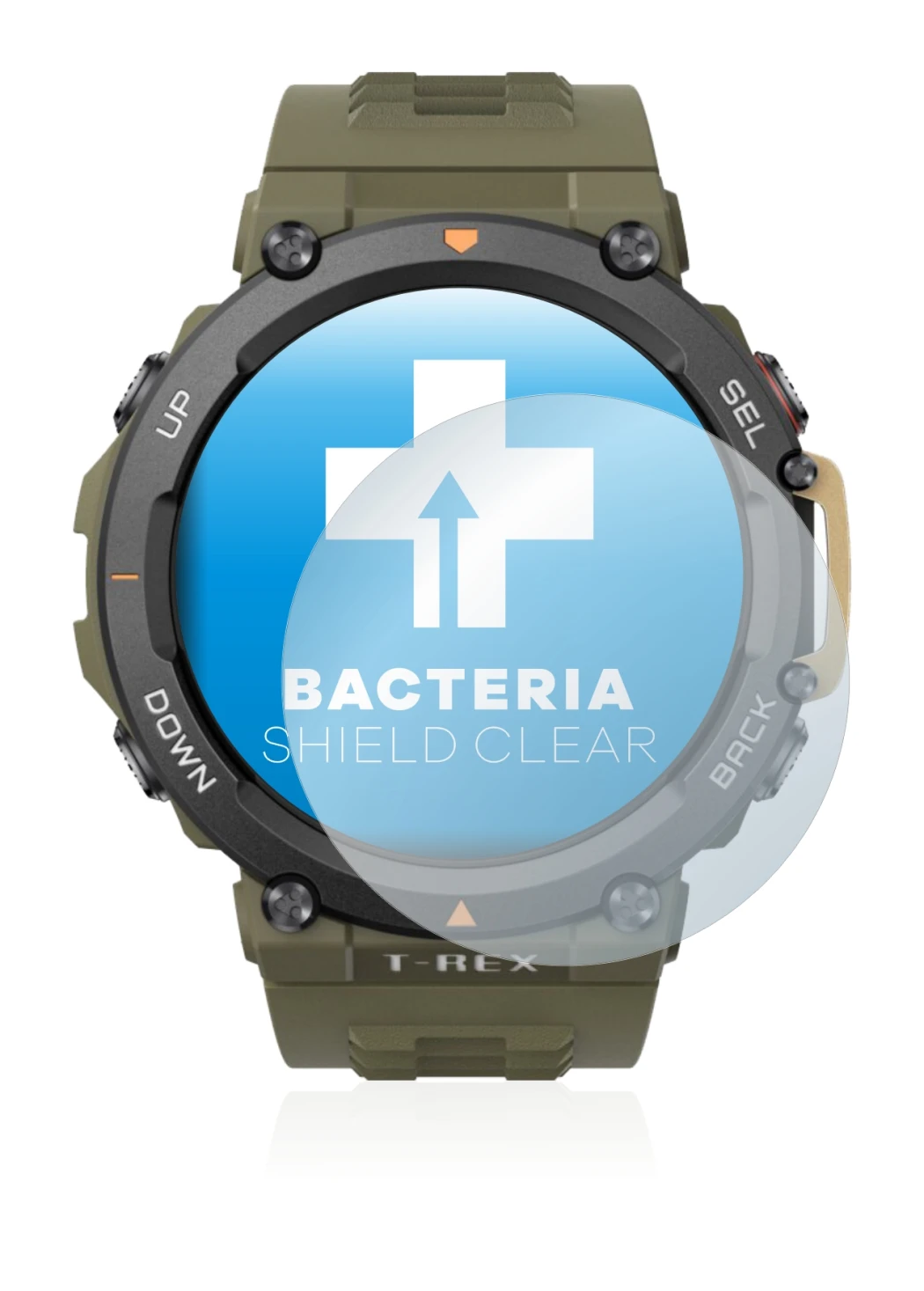 Immagine del dispositivo Huami Amazfit T-Rex 2 con un'ampia varietà di protezioni per lo schermo.