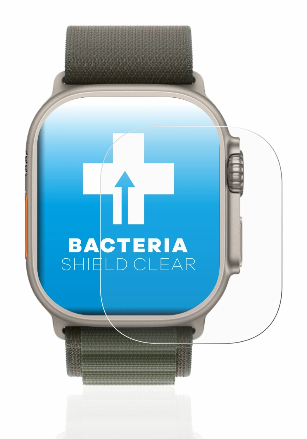 Immagine del dispositivo Apple Watch Ultra (49 mm) con un'ampia varietà di protezioni per lo schermo.