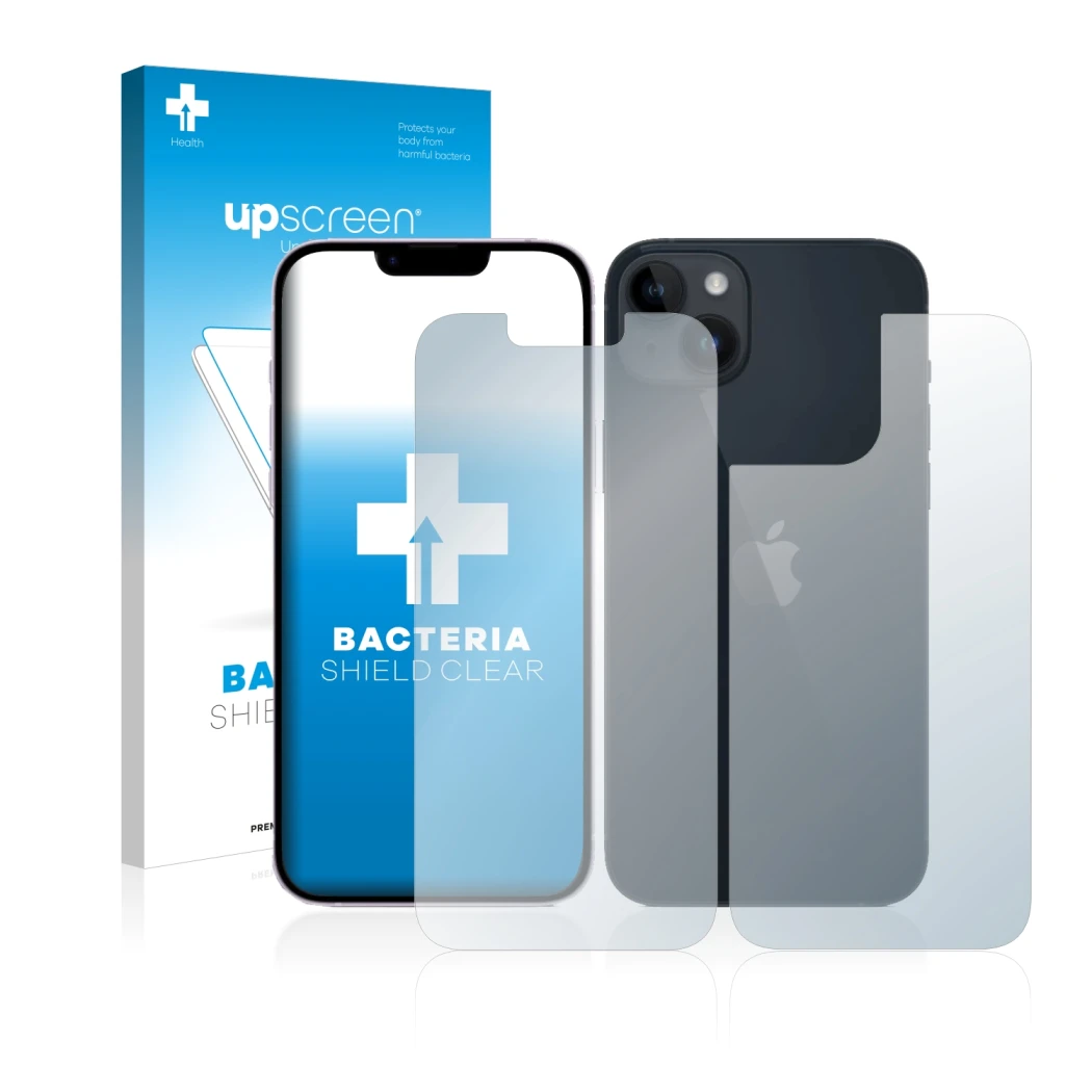 Parte frontale di una confezione del prodotto con il logo del marchio upscreen. Accanto è raffigurato il dispositivo Apple iPh