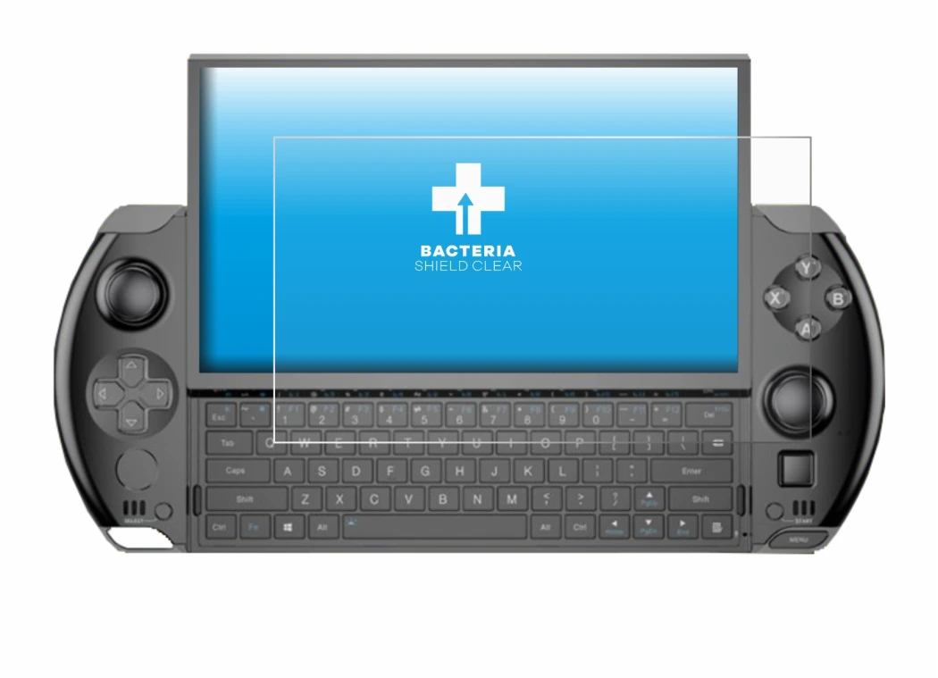 Immagine del dispositivo GPD Win 4 con un'ampia varietà di protezioni per lo schermo.
