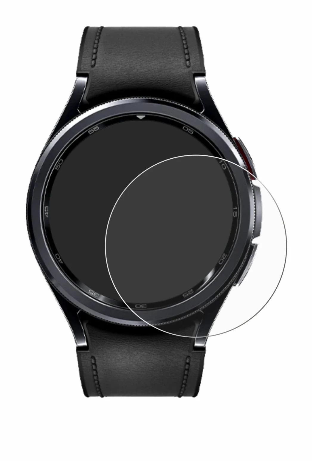 Immagine del dispositivo Samsung Galaxy Watch 6 Classic (47 mm) con un'ampia varietà di protezioni per lo schermo.