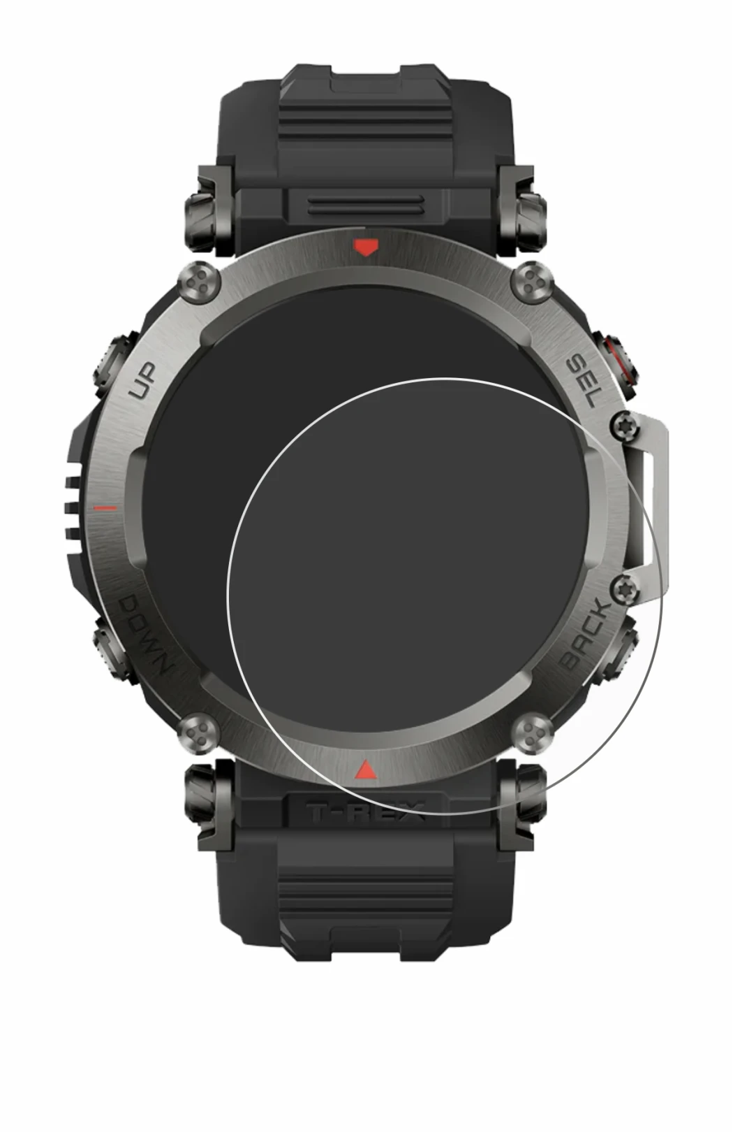 Immagine del dispositivo Huami Amazfit T-Rex Ultra con un'ampia varietà di protezioni per lo schermo.