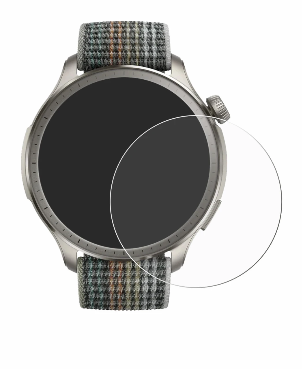Immagine del dispositivo Huami Amazfit Balance con un'ampia varietà di protezioni per lo schermo.