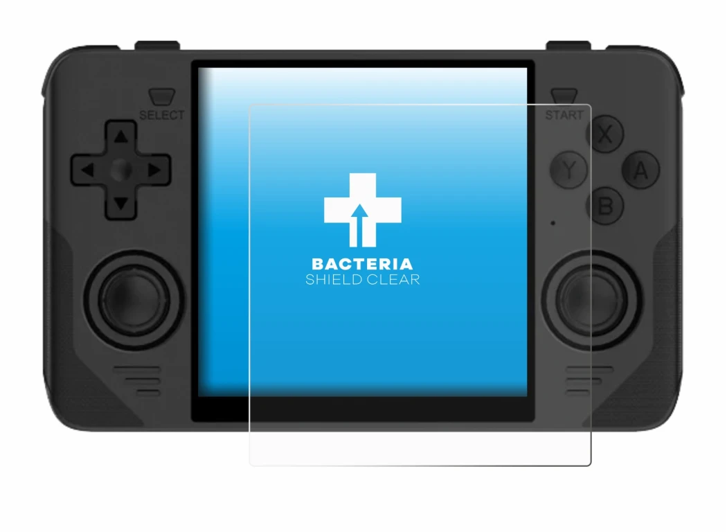 Immagine del dispositivo Powkiddy RGB30 con un'ampia varietà di protezioni per lo schermo.