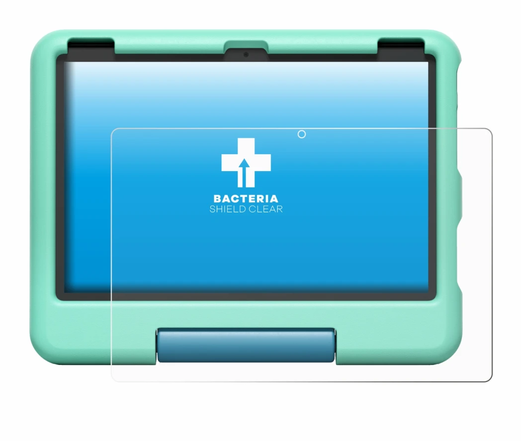 Immagine del dispositivo Amazon Fire HD 10 Kids 2023 con un'ampia varietà di protezioni per lo schermo.