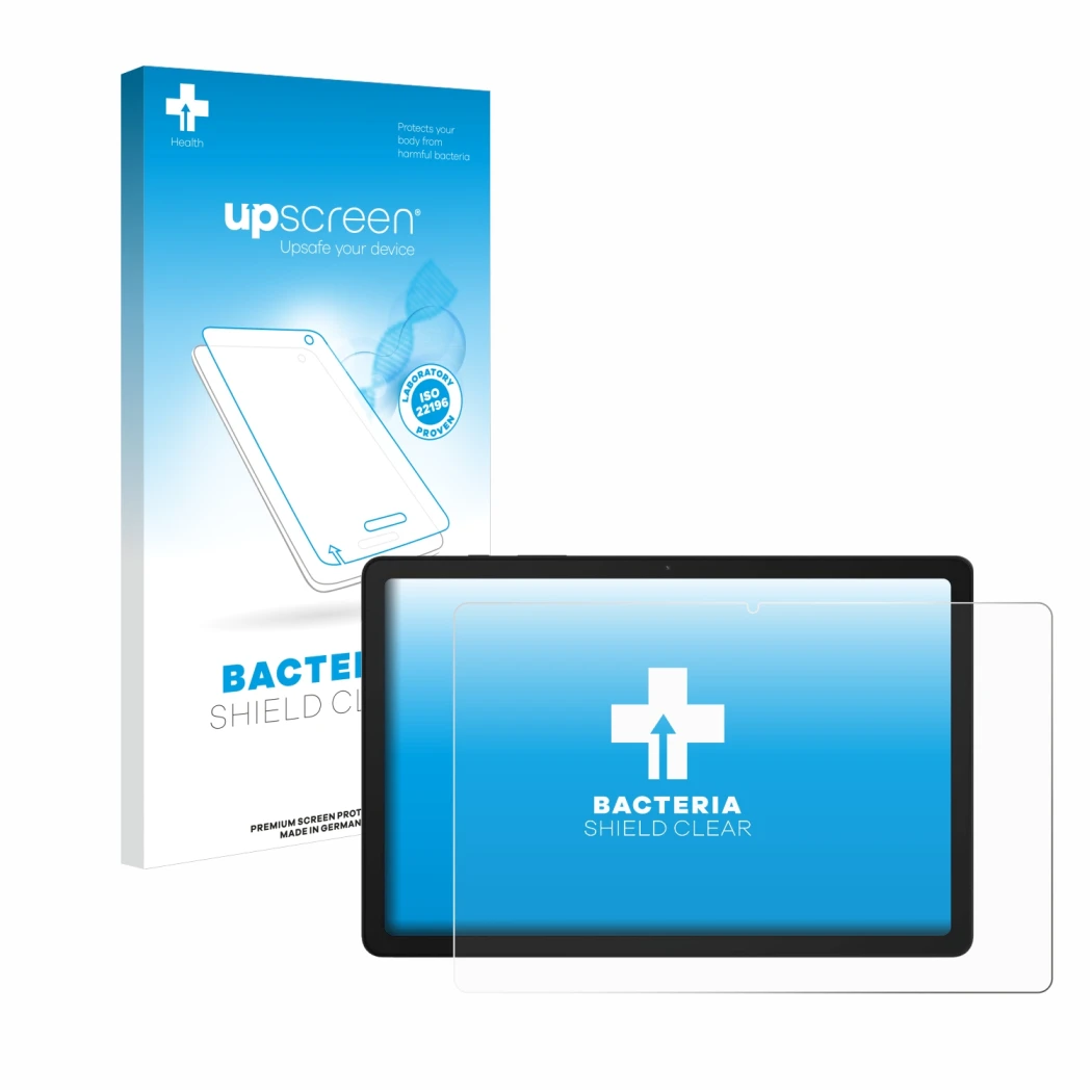 Parte frontale di una confezione del prodotto con il logo del marchio upscreen. Accanto è raffigurato il dispositivo Samsung G