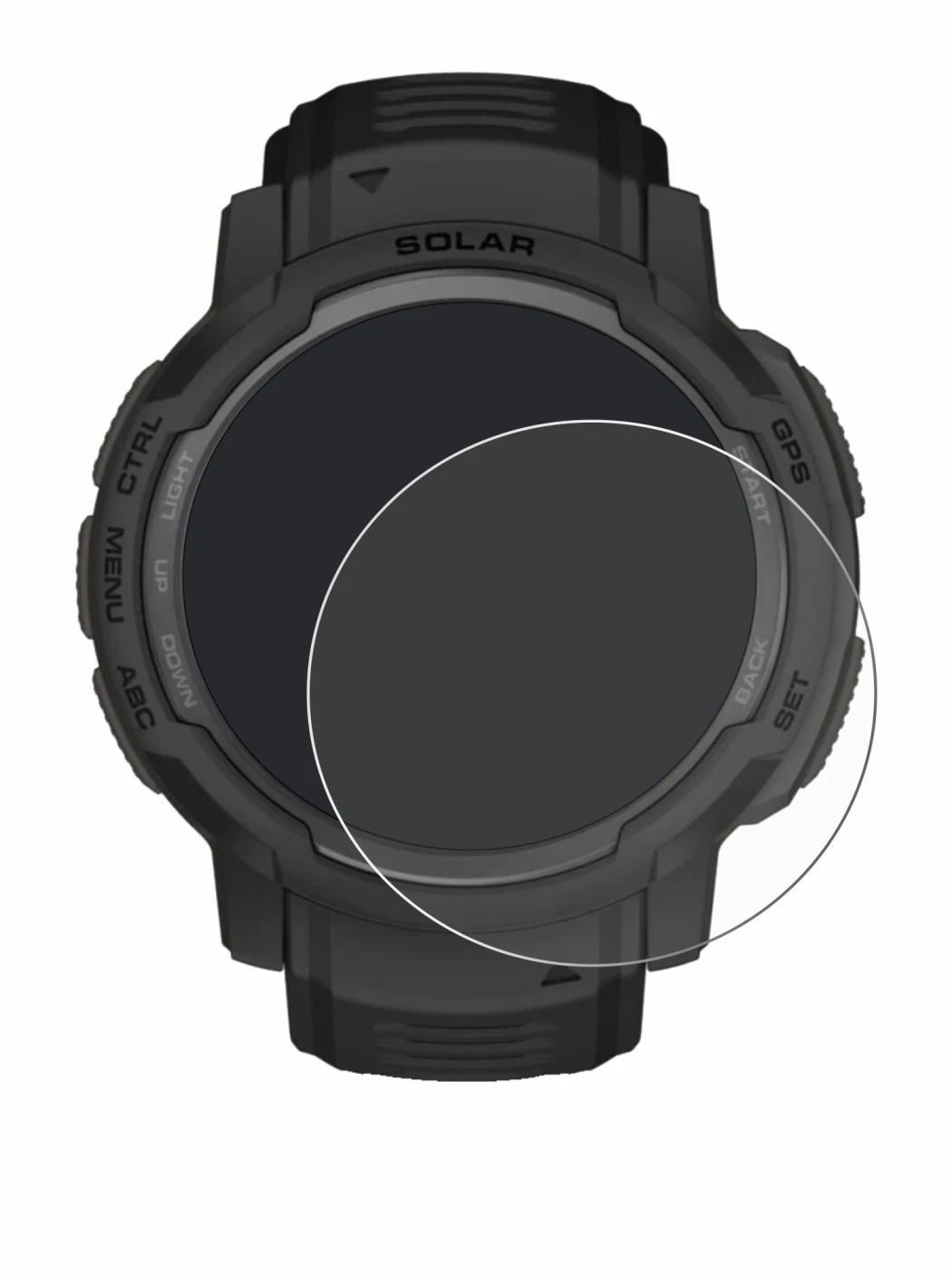 Immagine del dispositivo Garmin Instinct Crossover AMOLED con un'ampia varietà di protezioni per lo schermo.