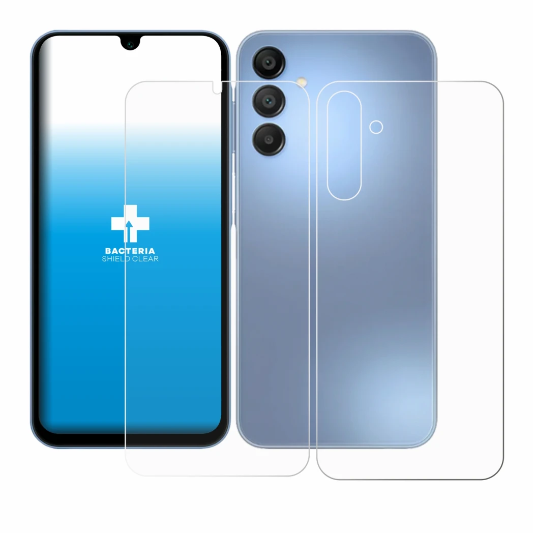 Immagine del dispositivo Samsung Galaxy A15 (Fronte+Retro) con un'ampia varietà di protezioni per lo schermo.