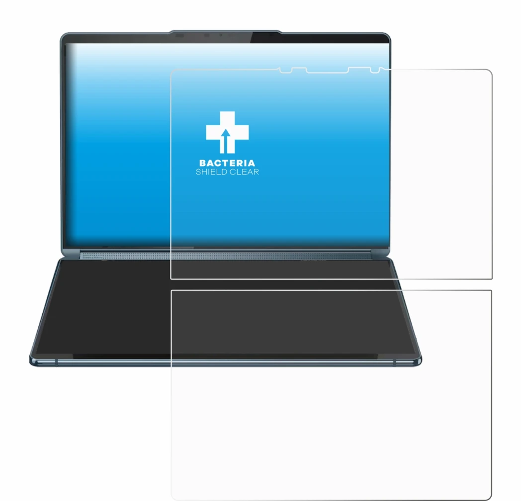 Immagine del dispositivo Lenovo Yoga Book 9i Gen 9 con un'ampia varietà di protezioni per lo schermo.