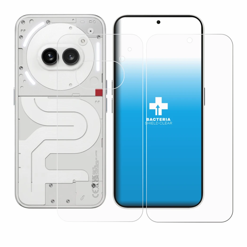 Immagine del dispositivo Nothing Phone (2a) (Fronte+Retro) con un'ampia varietà di protezioni per lo schermo.