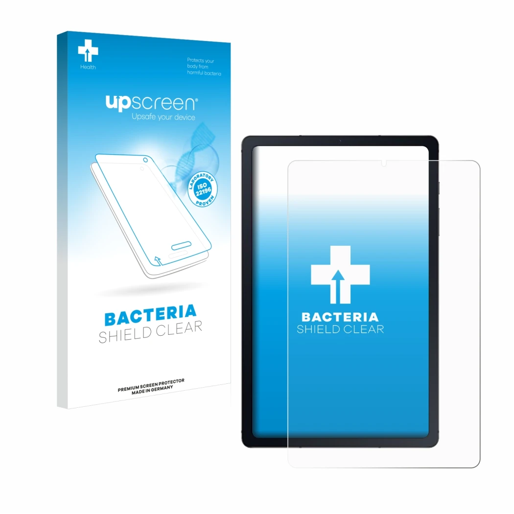 Parte frontale di una confezione del prodotto con il logo del marchio upscreen. Accanto è raffigurato il dispositivo Samsung G