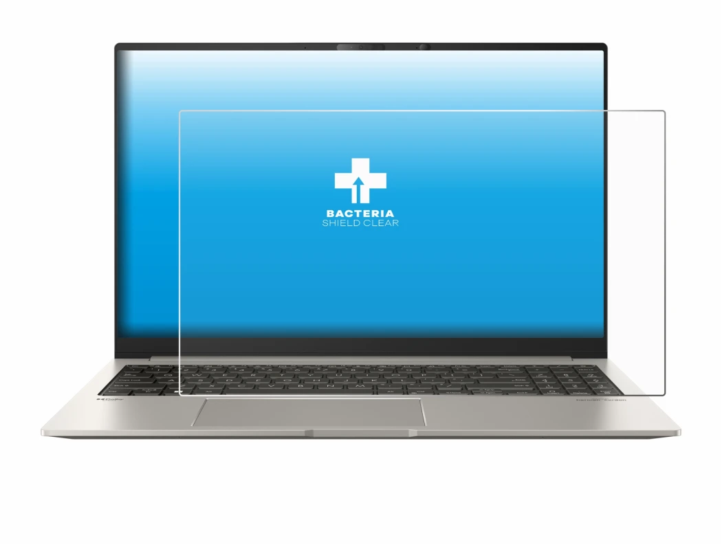 Immagine del dispositivo ASUS ZenBook 15 OLED UM3504 con un'ampia varietà di protezioni per lo schermo.