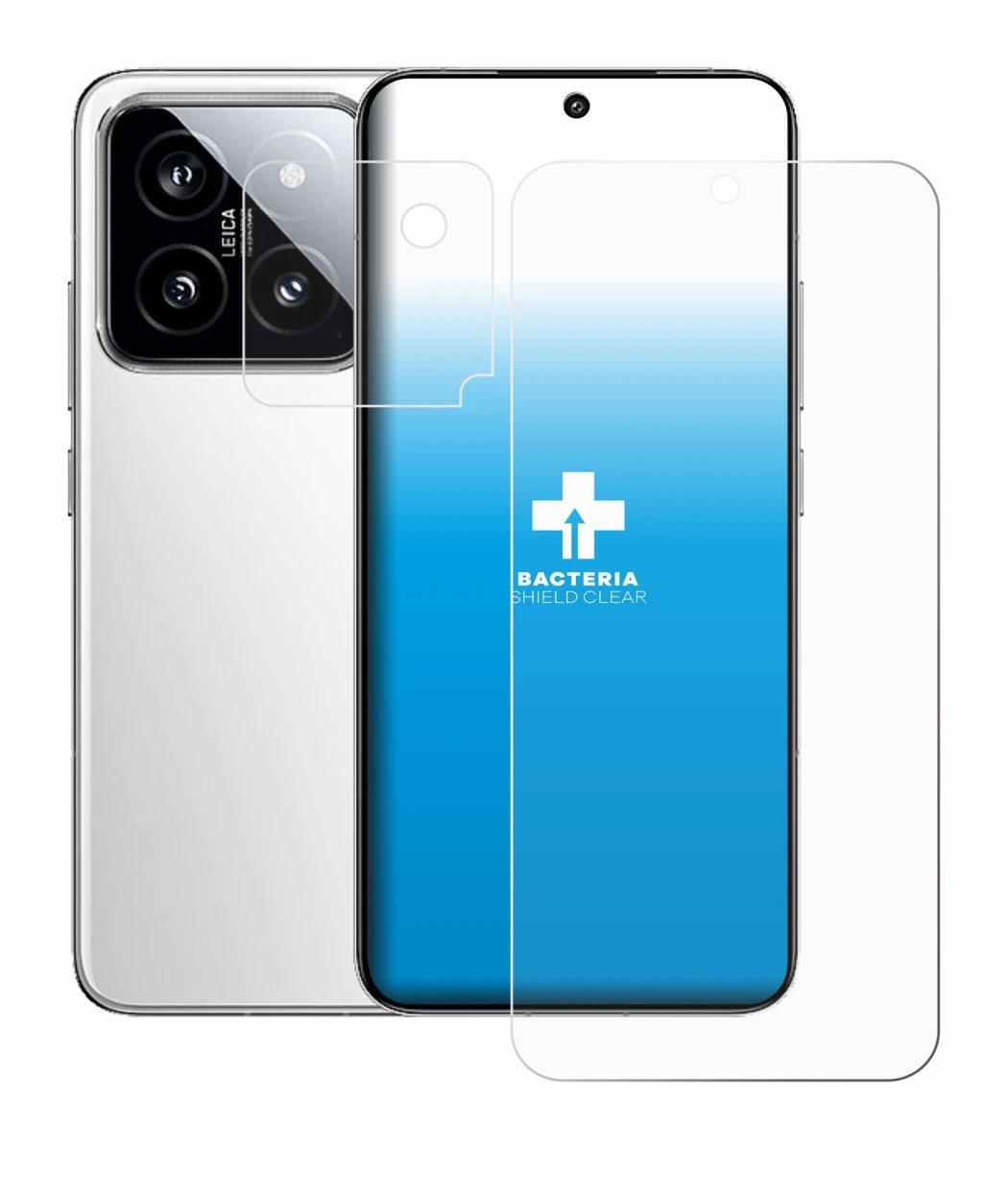 Immagine del dispositivo Xiaomi 14 (Fronte+Fotocamera) con un'ampia varietà di protezioni per lo schermo.