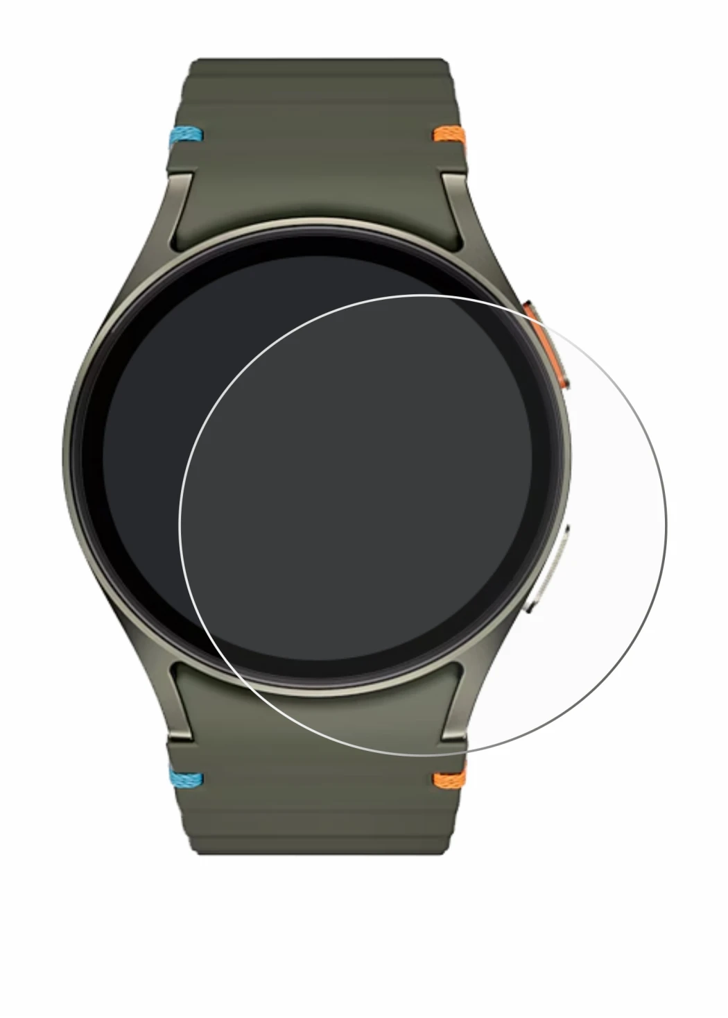 Immagine del dispositivo Samsung Galaxy Watch 7 (40 mm) con un'ampia varietà di protezioni per lo schermo.
