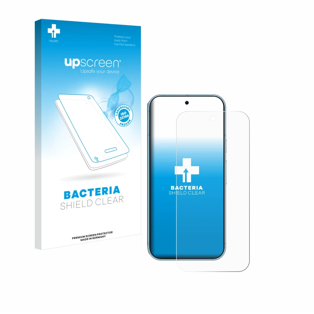 Parte frontale di una confezione del prodotto con il logo del marchio upscreen. Accanto è raffigurato il dispositivo Google Pi