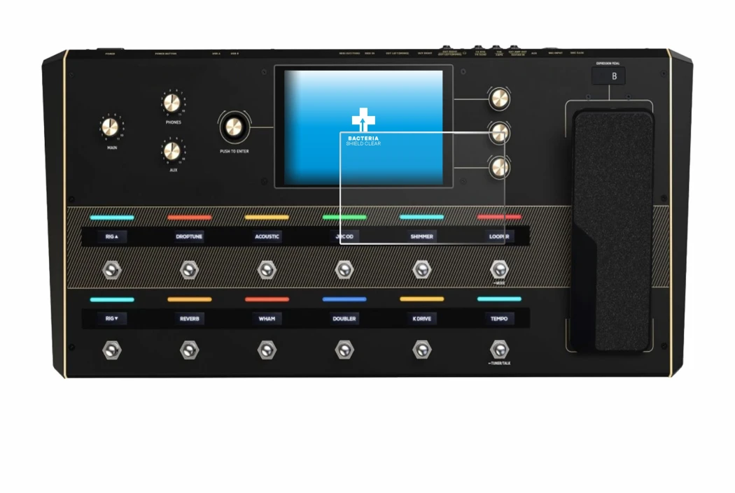 Immagine del dispositivo Headrush Prime con un'ampia varietà di protezioni per lo schermo.