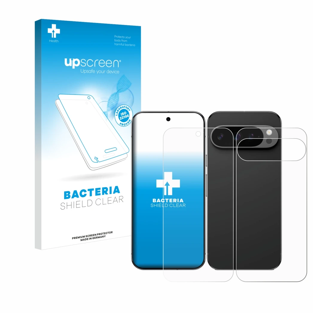 Parte frontale di una confezione del prodotto con il logo del marchio upscreen. Accanto è raffigurato il dispositivo Google Pi