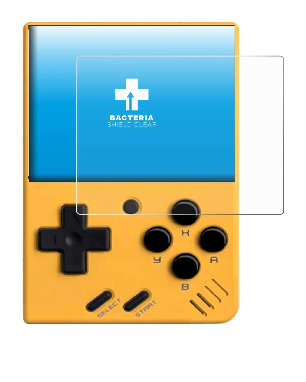 Immagine del dispositivo Miyoo Mini V4 con un'ampia varietà di protezioni per lo schermo.