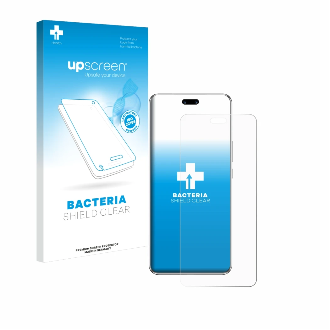 Parte frontale di una confezione del prodotto con il logo del marchio upscreen. Accanto è raffigurato il dispositivo Huawei No