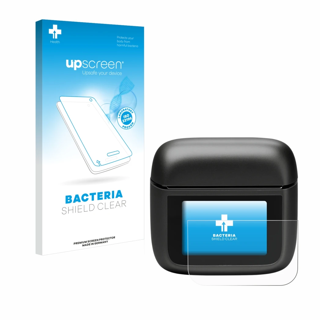 Parte frontale di una confezione del prodotto con il logo del marchio upscreen. Accanto è raffigurato il dispositivo JBL Tour 