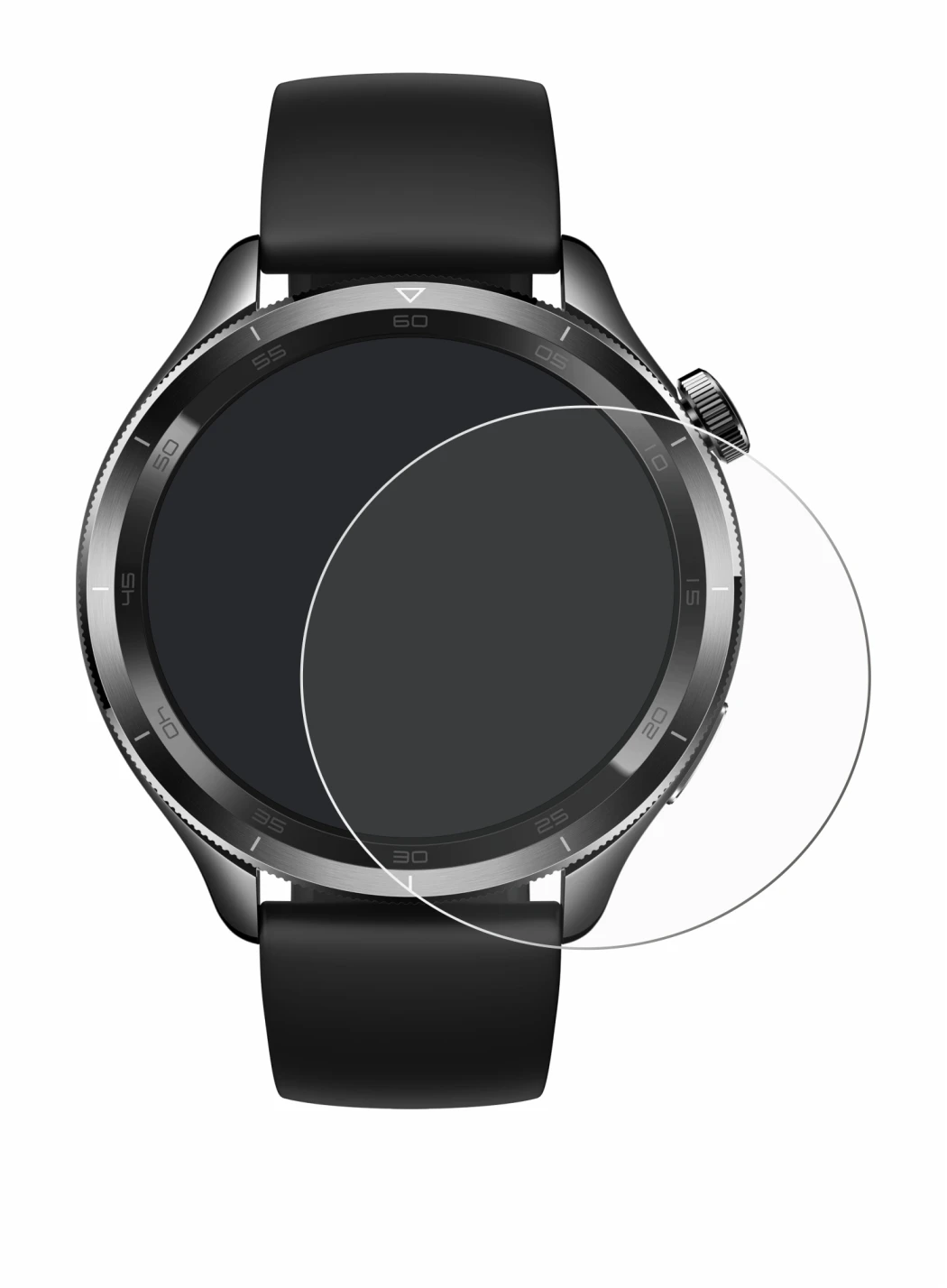 Immagine del dispositivo Xiaomi Watch S4 (47 mm) con un'ampia varietà di protezioni per lo schermo.