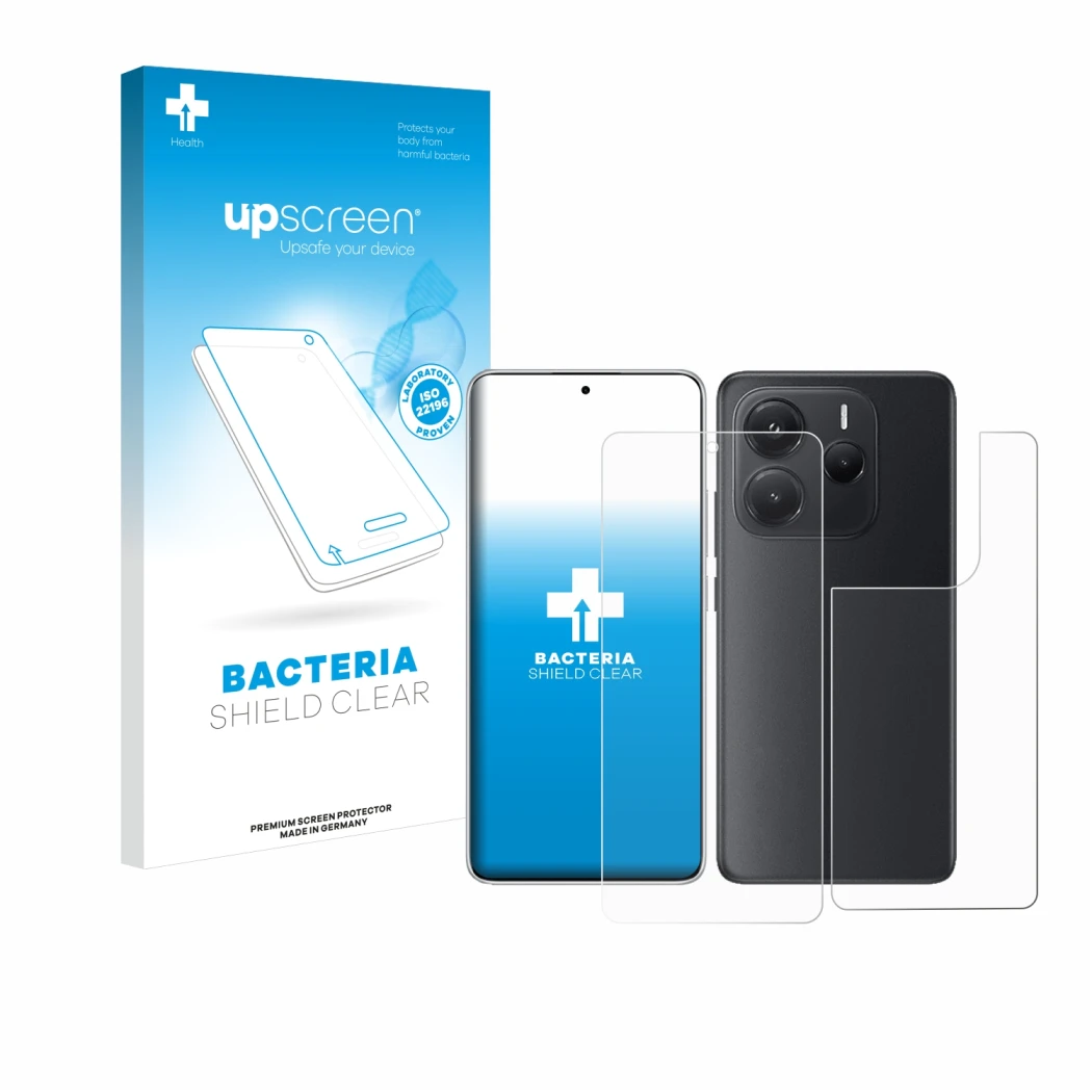 Parte frontale di una confezione del prodotto con il logo del marchio upscreen. Accanto è raffigurato il dispositivo Xiaomi Re