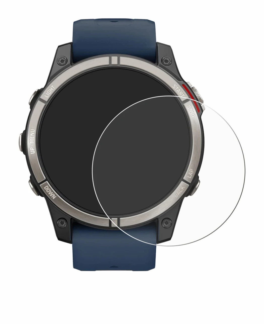 Immagine del dispositivo Garmin quatix 7 Pro con un'ampia varietà di protezioni per lo schermo.