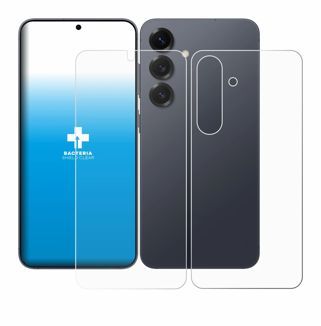 Immagine del dispositivo Samsung Galaxy S25 (Fronte+Retro) con un'ampia varietà di protezioni per lo schermo.