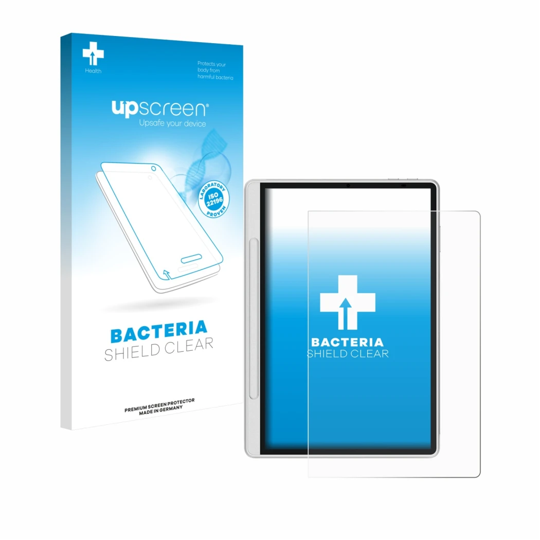 Parte frontale di una confezione del prodotto con il logo del marchio upscreen. Accanto è raffigurato il dispositivo XP-Pen Ma
