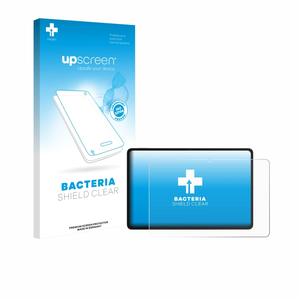 Parte frontale di una confezione del prodotto con il logo del marchio upscreen. Accanto è raffigurato il dispositivo Honor Pad