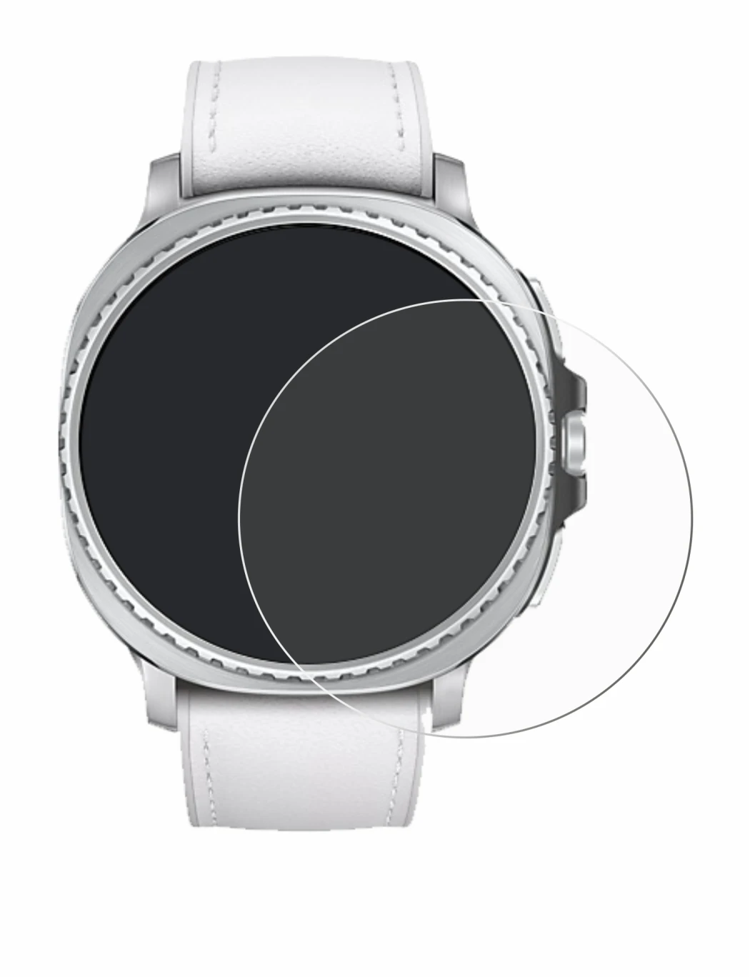 Immagine del dispositivo Samsung Galaxy Watch 8 Classic (46 mm) con un'ampia varietà di protezioni per lo schermo.