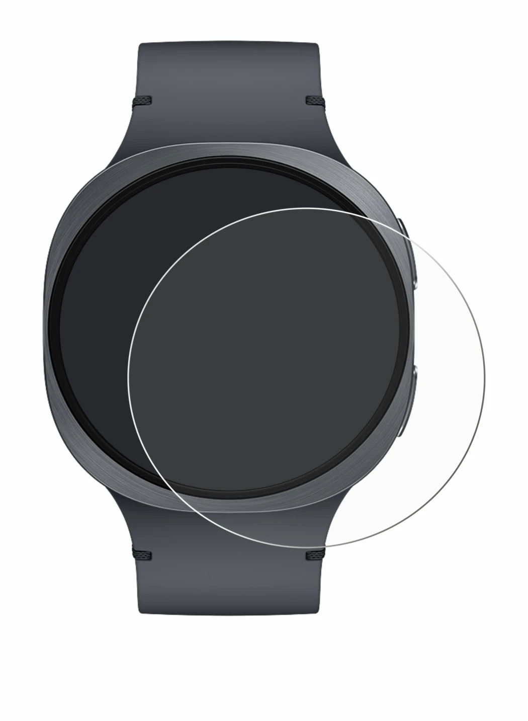 Immagine del dispositivo Samsung Galaxy Watch 8 (44 mm) con un'ampia varietà di protezioni per lo schermo.