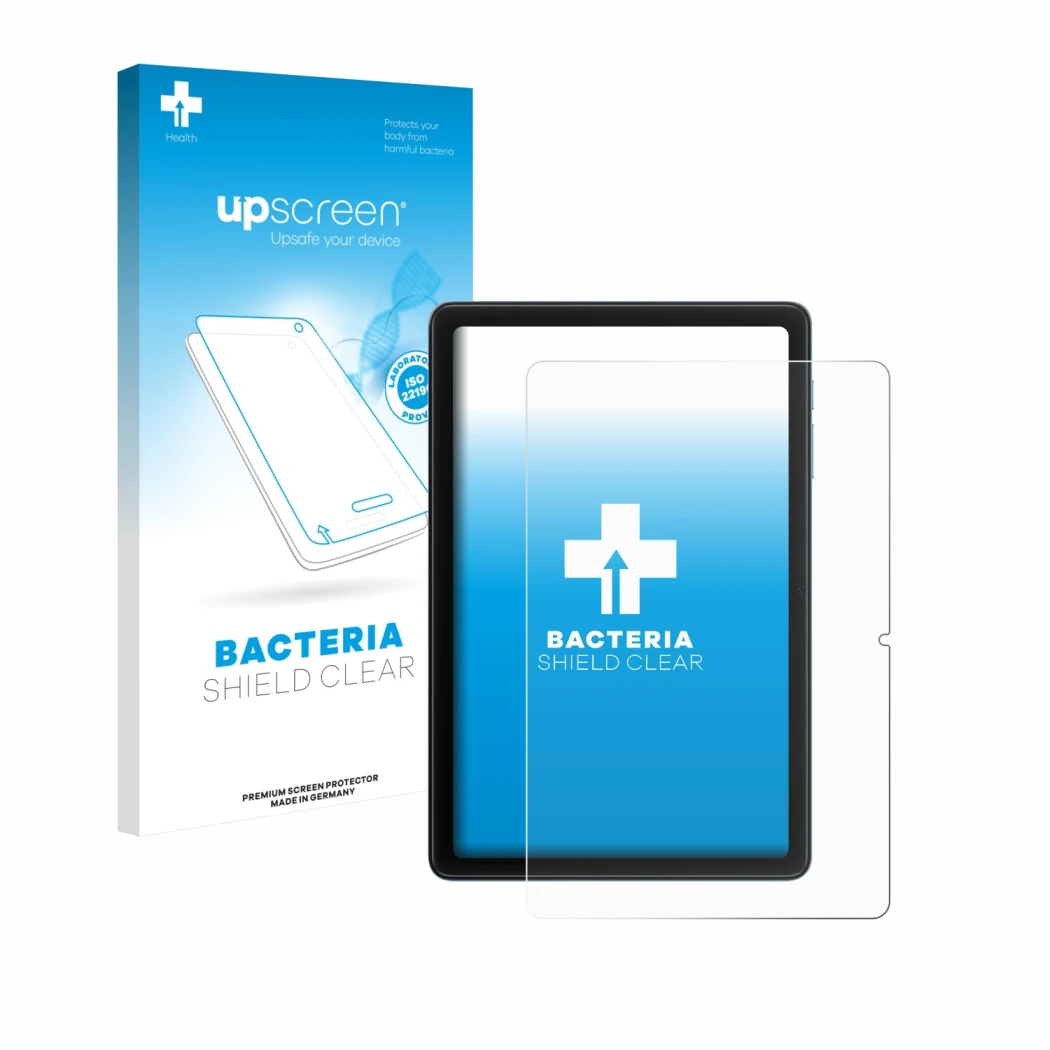 Parte frontale di una confezione del prodotto con il logo del marchio upscreen. Accanto è raffigurato il dispositivo Blackview