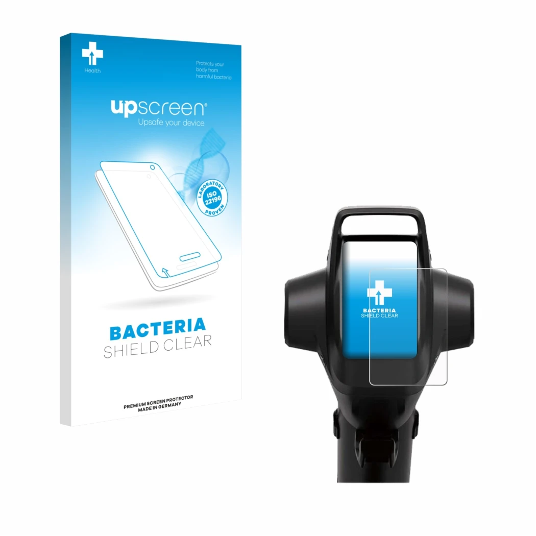 Parte frontale di una confezione del prodotto con il logo del marchio upscreen. Accanto è raffigurato il dispositivo Segway GT