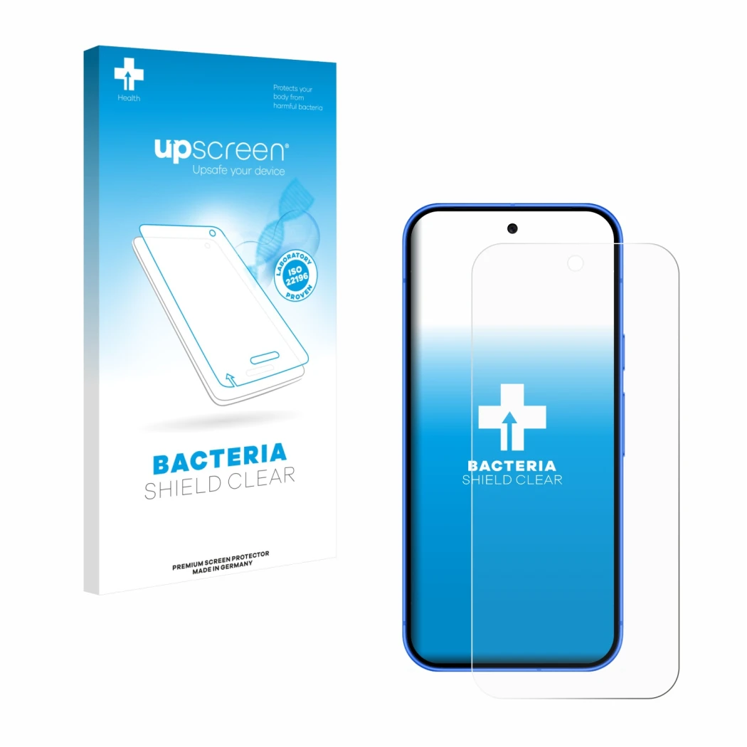 Parte frontale di una confezione del prodotto con il logo del marchio upscreen. Accanto è raffigurato il dispositivo Google Pi