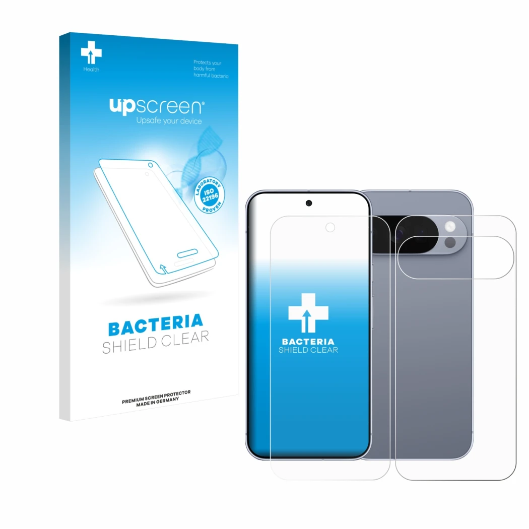 Parte frontale di una confezione del prodotto con il logo del marchio upscreen. Accanto è raffigurato il dispositivo Google Pi