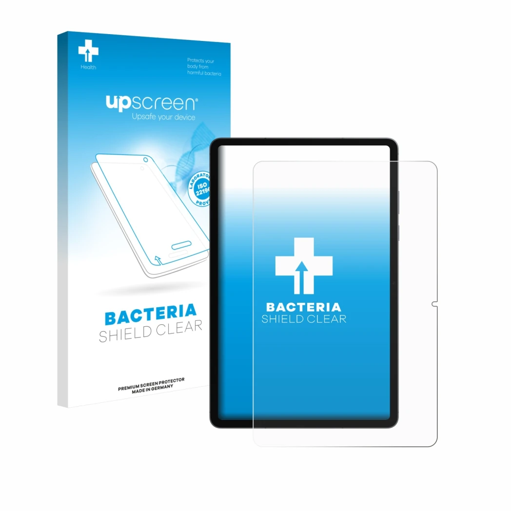 Parte frontale di una confezione del prodotto con il logo del marchio upscreen. Accanto è raffigurato il dispositivo Samsung G