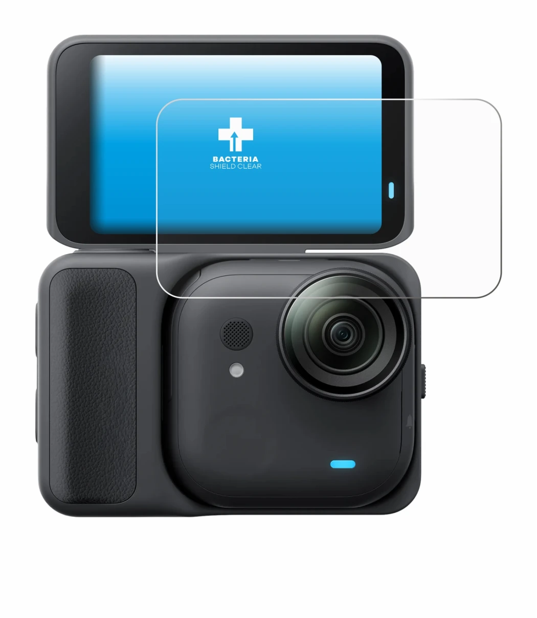 Immagine del dispositivo Insta360 Go Ultra con un'ampia varietà di protezioni per lo schermo.